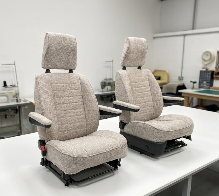 Grey fabric day van seats upholstery Blue Note Upholstery